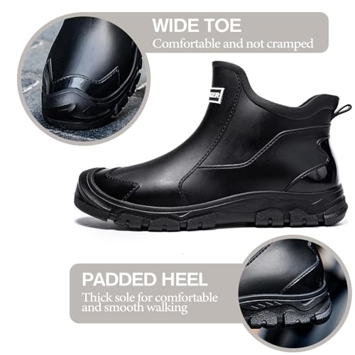 Gugifcto Gummistiefel Herren,Gummistiefel Damen Kurze,Halbhoch Stylische Boots Wasserdicht rutschfest Geeignet Regentag Rutschiger Boden Gartenschuhe Black44EU