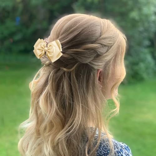 Set de 3 Pinzas para Cabello con Lazos de Satén y Brillo de 4.5 Pulgadas – Clips de Cocodrilo para Niñas, Tocadiscos para Fiesta, Boda y Regalo de Vacaciones (Dorado) miniatura 5