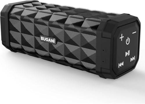 BUGANI M99 Bluetooth Speaker - 24H Playtime, 100ft Range, IPX5 Waterproof, Stereo Sound, Built-in Mic, Louder Volume, Portable Wireless Speaker for Home & Outdoor (Black)