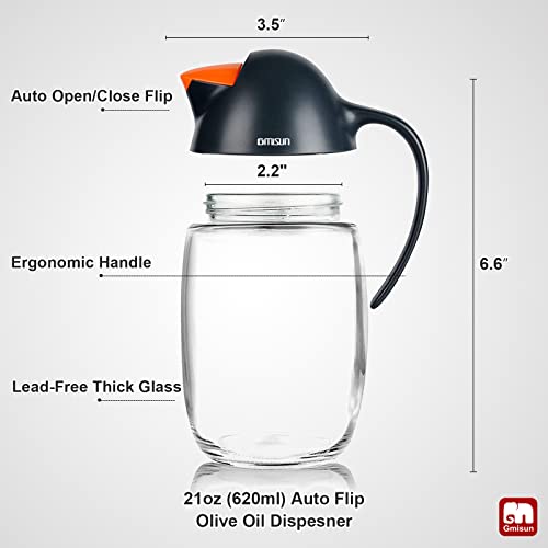 Gmisun 2 Pack Olive Oil Dispenser Bottle W/Auto Flip Cap, 21Oz Leakproof Cooking Oil Dispenser, Kitchen True No Drip Oil And Vinegar Cruet Container With Non-Slip Handle, Cute Penguin Design (Black) #TOP4