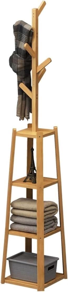 Porte-manteau en bambou 2 en 1, porte-vêtements autonome pour chapeaux et sacs de rangement
