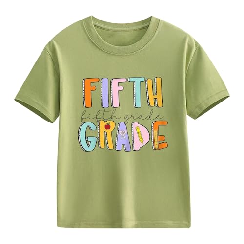 First Day of Fifth Grade Kids Back to School T-Shirt Girls Boys Short Sleeve Crewneck Tops Shirt Classic School Tees2