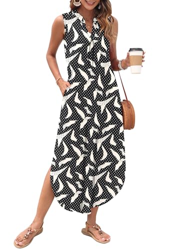Image of AUSELILY Womens Summer Casual Maxi Dresses 2026 Sleeveless Long Beach Dresses V Neck Loose Sundresses with Side Split Pockets