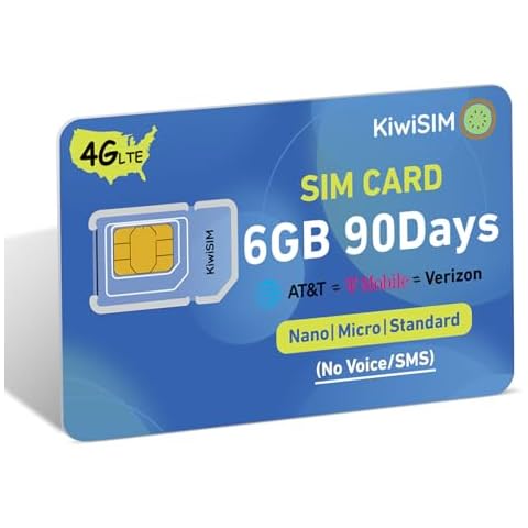 KiwiSIM 6GB 90Days SIM Data Card USA, 4G LTE SIM Card Support for AT&T, T-Mobile and Verizon, SIM Card for Unlocked loT Devices, SIM Card for Security Camera/Router/Hospot WiFi, 3-in-1 SIM Kit Cover