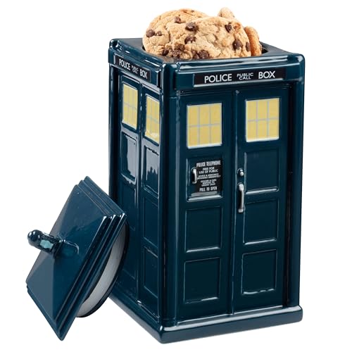 Doctor Who TARDIS Cookie Jar - Collectible Ceramic Dr. Who Police Box with Lid - 10