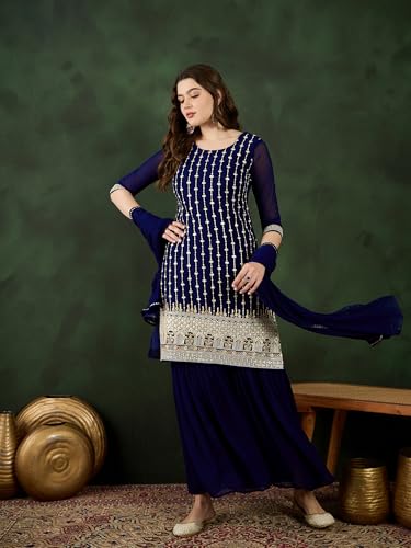 Image of SheWill Kurta Set for Women - Maroon Velvet Zari Sequence Cording Embroidered Kurta with Pant and Cutwork Organza Dupatta