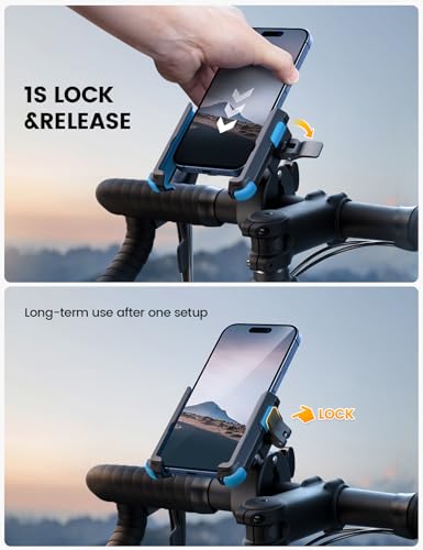 Image of Lamicall Motorcycle Bike Phone Mount, 1s Lock Bike Phone Holder | Camera Friendly Bicycle Phone Clip, Scooter Phone Holder Gifts for iPhone Pro Max, Galaxy S25 Ultra, 4.7-7 inch Phones, Blue