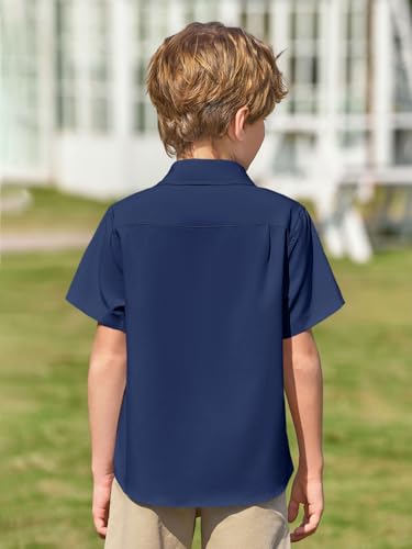 Image of Haloumoning Boys Short Sleeve Dress Shirts Button Down Formal Uniform Shirt