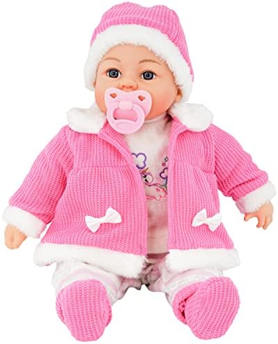 Bibi Doll - 18" Lifelike Large Soft Bodied Baby Doll With Dummy & Sounds Girls Boys Toy (Grey with Cap)