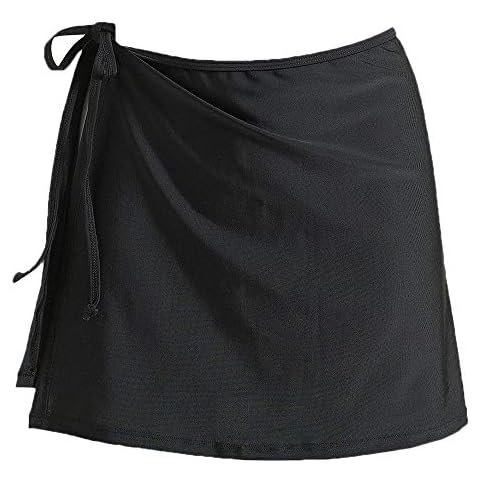 JadeRich Women's Overlapped Side Tie Sarong Wrap Skirt Beach Swimwear Tankini Bikini Cover-up (No Brief) Black Cover