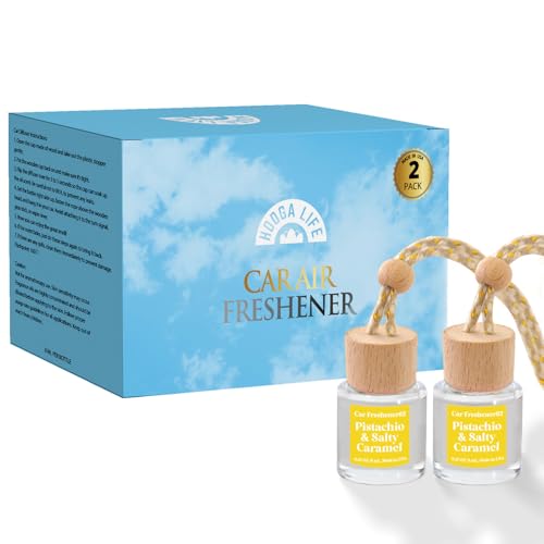 Image of HoogaLife Car Air Freshener Diffuser 2 Pack Hanging Pistachio Salty Caramel Car Air Freshener for Women 45+ days Long Lasting Fragrance Made in USA (P62)