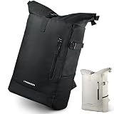 LYNDBERGEN Rolltop Rucksack Herren & Damen Ary - Medium I Rucksack Herren Rolltop I Uni Rucksack Herren wasserdicht mit 16 Zoll Laptopfach für Sport, Handgepäck Flugzeug I Rollrucksack 21L (Schwarz)