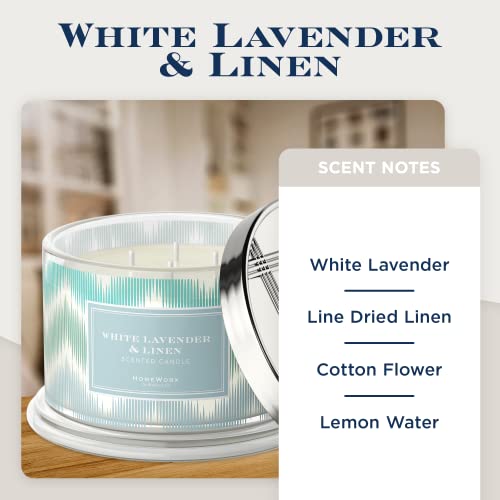 Premium Scented 4-Wick Candle, White Lavender & Linen, Homeworx By Slatkin & Co - 18 Oz - Long-Lasting Jar Candle, 30-55 Hours Burn Time - Notes Of Lavender, Line Dried Linen, Cotton & Lemon Water #TOP1