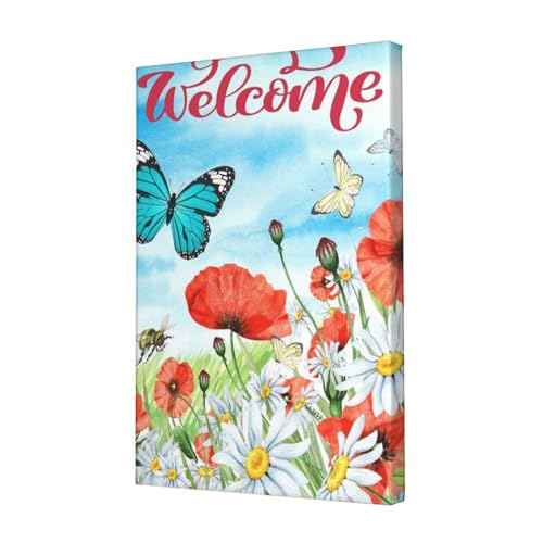 Toile fleurs et abeille décoration murale chambre et cuisine 45x30 cm