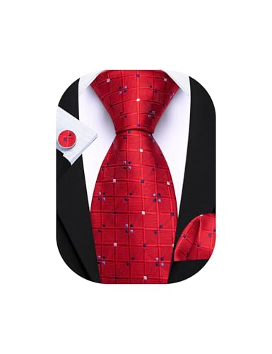 Image of Barry.Wang Mens Tie Set Plaid Check Neckties Formal Business Wedding Luxury Pocket Square Cufflinks