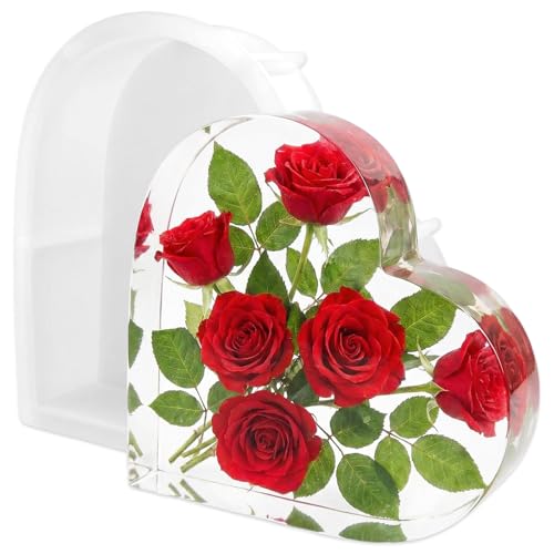 Large Silicone Heart Resin Molds Heart Shaped Silicone Molds Deep Pour Mold for Epoxy Resin Flower Preservation Bookend Casting DIY Wedding Home Decors
