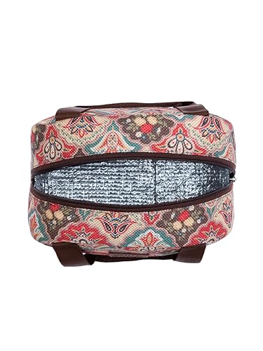 Image of ZOUK Mughal Art Multicolor Motif Printed Jute Multicolor Insulated Lunch Tiffin Storage Picnic Bag