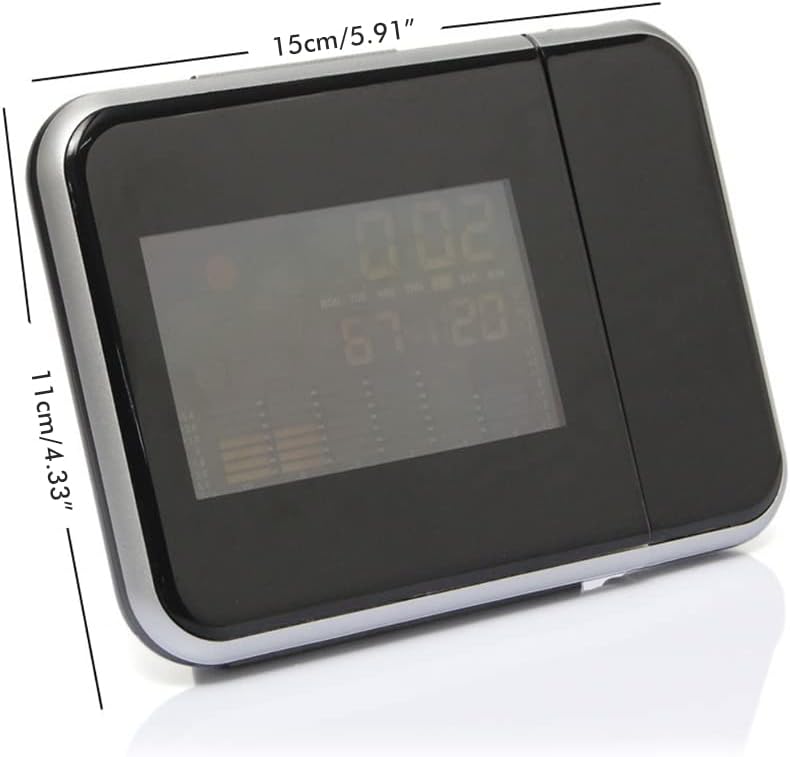 Projection Alarm Clock 180 Degree Adjustable Digital Projector Clock with Weather Station and Temperature Humidity LED Color Screen Perpetual Calendar Clock (Black)