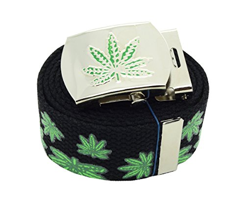 BodyJewelryOnline Marijuana Leaf Canvas Military 3D Black Web Belt & Buckle 60 inches