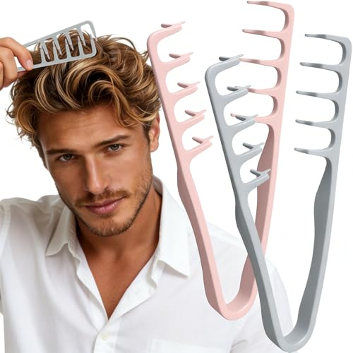 Peigne Dent Large Texture 2 Pièces - Peigne Cheveux Bouclés Homme & Femme, Accessoire Peignes Coiffants Cheveux pour Frange et Cheveux Bouclés, Outil Volumateur Les Racines