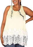 Anna-Kaci Women's Plus Size Lace Extender Sleeveless Crew Neck Loose Flowy Tank Tops, Beige, Large