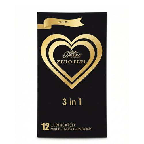 AOWAWO Natural Latex Condoms Multi Textures 3-in-1 (Dotted Ribbed Smooth) - Enhanced Sensation and Stimulation Comfort Extra Lubricated Reliable & Safe for Couple Pleasure 12 Counts