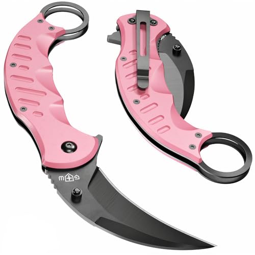 Image of GOOD WORKER Pink Karambit Folding Knife - SharpTiger Claw Blade with Liner Lock and Aluminum Handle - Best Pocket Knives for Military Hunting Camping EDC for Men - Gifts for Women X-42 P