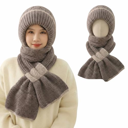 Image of Kraptick Women's Winter Cap and Scarf Set - Thick Fleece Lined Knitted Beanie Hat and Neck Warmer Muffler for Ladies, Stretchable & Soft Woolen Snow Proof for Extreme Cold -5