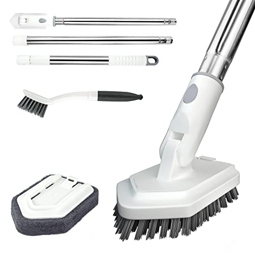 Ittaho Extendable Shower Scrubber With Replaceable Bristle & Sponge Head For Bathtub Tile Cleaning #TOP20