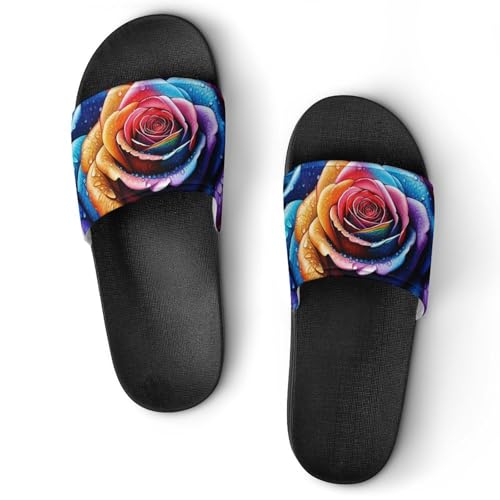 Rainbow Rose Funny House Sandals Non Slip Shower Slippers Quick Drying Bathroom Shoes for Women Men