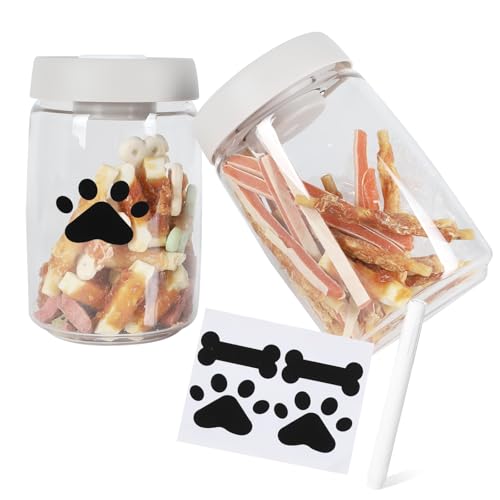 Ctomche 2 Pack Dog Treat Container,Vacuum Container Pet Food Storage,Airtight Cat Dog Treat Snack Jar,Glass Food Jar,Leak Proof Pet Food Container,Portable Dog Treat Tin-Can Be Personalized 1.2L
