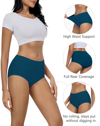 Image of MIRITY Women's High Waist Cotton Underwear - Soft Full Coverage Briefs with Double-Layer Waistedband