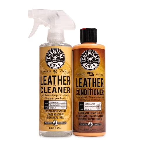 Chemical Guys SPI_109_16 Leather Cleaner and Conditioner Kit for Use on Leather Apparel, Furniture, Car Interiors, Shoes, Boots, Bags & More (2 – 16 fl oz Bottles)