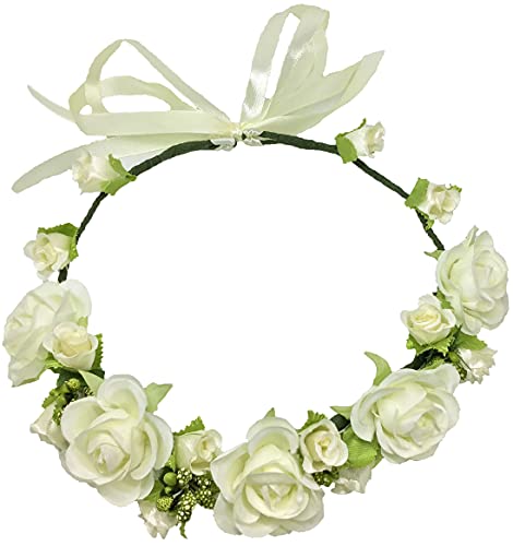 Flower Crown Girls Floral Headpiece - Milk Artificial Roses Wedding Bridal - Headband Silk Roses Boho Flower Crown Girls Floral Headpiece - Milk Artificial Roses Wedding Bridal - Headband Silk Roses Boho