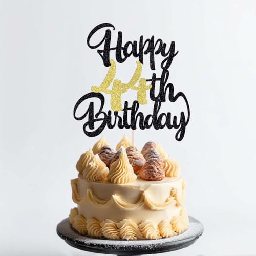 Image of Klionjor 44th Happy cake topper happy birthday cake decoration 44th birthday party decoration gift plugin (44) Black gold