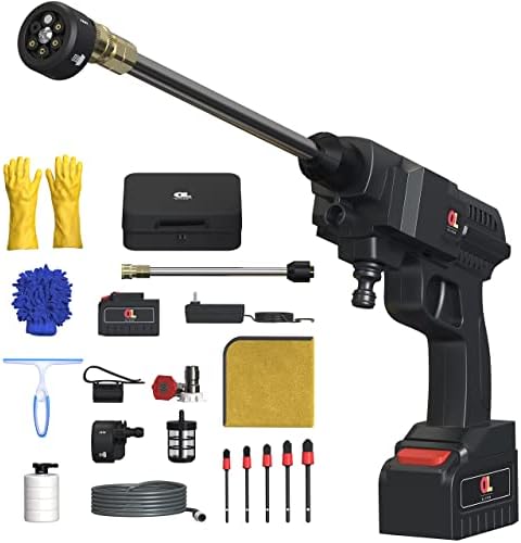 OLVON 24V Cordless Pressure Washer - Portable Pressure Washer Gun with 6-in-1 Multifunction Nozzle | Cordless Power Washer with Battery and Charger - Pressure Washer Foam Cannon - car wash Foam Gun