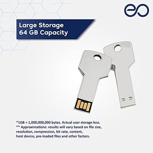Image of eo Pendrive 64GB Key Shaped Metal Pen Drive with Fast Class 10 Chip USB 2.0 (Silver)