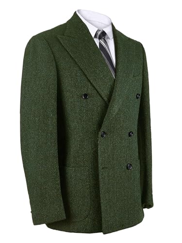Vintage Herringbone Tweed Blazer British Peak Lapel Woolen Blend Tuxedo Jacket with Pockets3