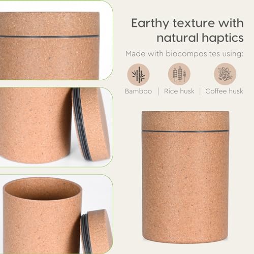 Image of Eha Earth Friendly Canister With Air Tight Lid | Food Storage Container Jars Set Of 2 | Made With Rice Husk And Bamboo Fibers | 700Ml | Charcoal-Tortilla,Multicolor