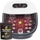 Foot Spa Bath Massager with Heat Bubbles and Vibration Massage and Jets, 16 OZ Calming Lavender Foot Soak Epsom Salt, MoodRelish Foot Soaker with Red Light, 22 Massage Rollers, Adjustable Temp -Grey
