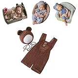 Vemonllas Fashion Newborn Boys Girls Baby Costume Outfits Photography Props Bear Hat with Pants Sets (Coffee)