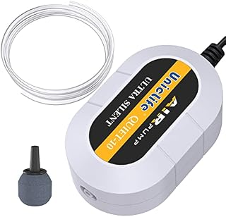 Uniclife Aquarium 1000 cc/min Nano Air Pump Quiet White Oxygen Aerator with Air Stone and Airline Tubing Accessories for 10-40 L Small Fish Tanks and Buckets