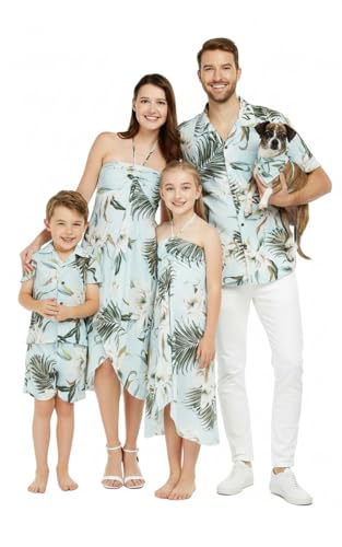 Image of Wispy Cereus Light Blue Family Matching Hawaiian Clothes | Family Matching Outfits • Soft Rayon Fabric • Tropical Floral Print • Vacation Ready • Luau Party Wear