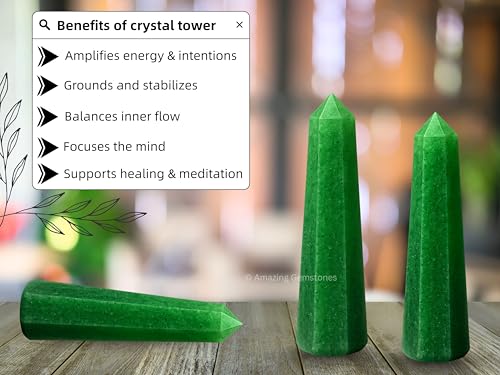 Image of Amazing Gemstone Green Aventurine Crystal Towers, Natural Healing Crystal Point Obelisk for Reiki Healing and Crystal Grid (3 inch to 4 inch INCH)
