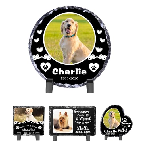 FAMIPAWS Personalisiertes Gedenkgeschenk für den Verlust des Hundes, Haustierpfote personalisierter Hunde-Foto-Steinrahmen, Haustier-Gedenkgeschenke, personalisierte Hunde-Gedenk-Foto-Ornament,