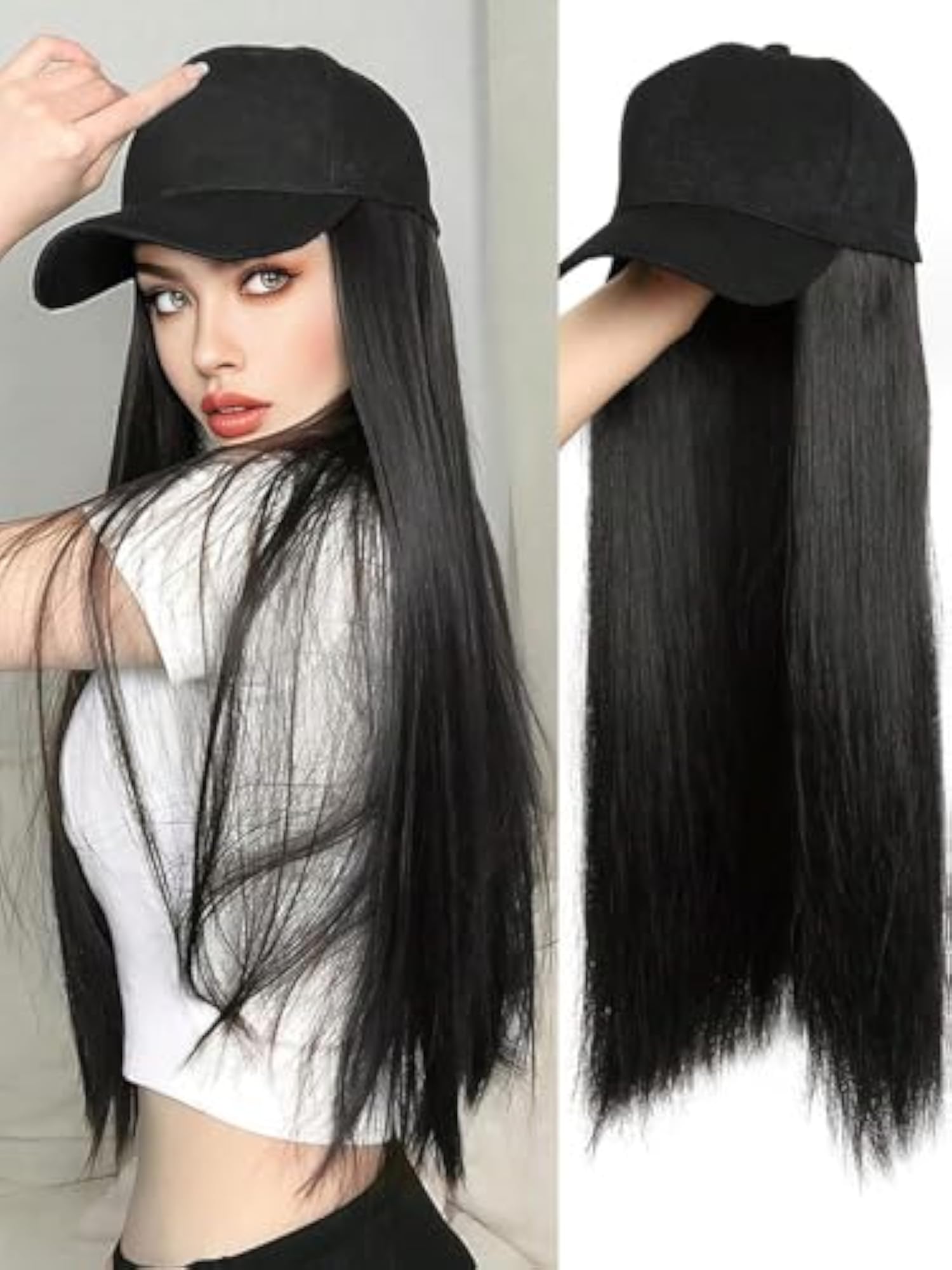 Stylish Silky Soft Straight Black Cap Hair Extension