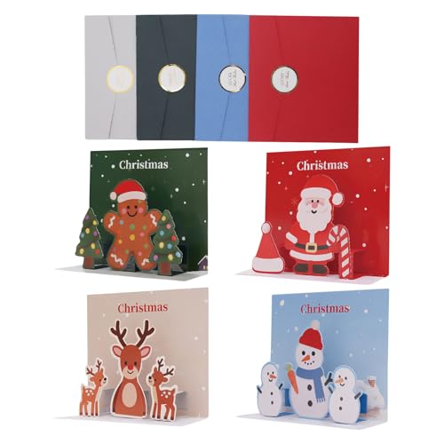 Tarjetas de felicitación de Navidad - 4 piezas de papel grueso para decoración del hogar, tarjetas 3D, decoración navideña, arte de papel, para adultos, amigos, compañeros de trabajo, profesores