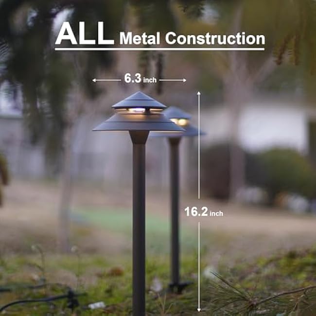 GOODSMANN Pathway Lights 3W LED 2PK Outdoor Low Voltage Landscape Lighting 180 Lumen Hardwired 2 Tier Pagoda Path Lights 3000K Warm White Metal 12V Electric Sidewalk Walkway Light with Connectors