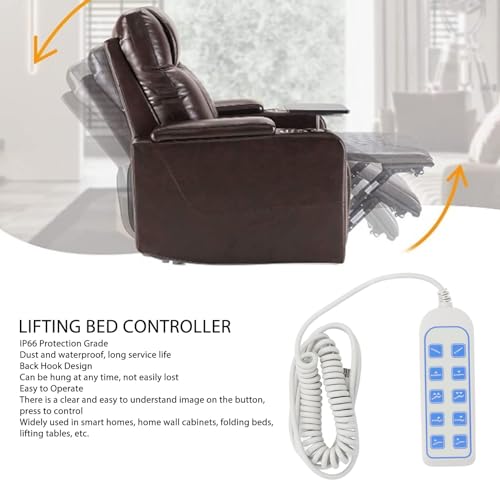 Recliner Controller, 8 Pin 9 Core Plug 10 Modes Handheld IP66 Waterproof Recliner Hand Control Bed Remote Control, Lifting Bed Controller Hospital Bed Hand Control Handset