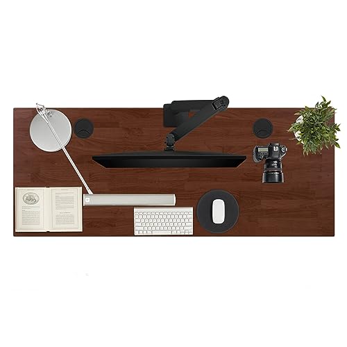 Image of UPLIFT DESK - V2 Dark Rubberwood Butcher Block (72 x 24 inch) 1.5 inch Desktop Standing Desk, Height Adjustable Commercial Frame (White), Advanced Keypad, Wire Grommets, Wire Tray, Rocker Board